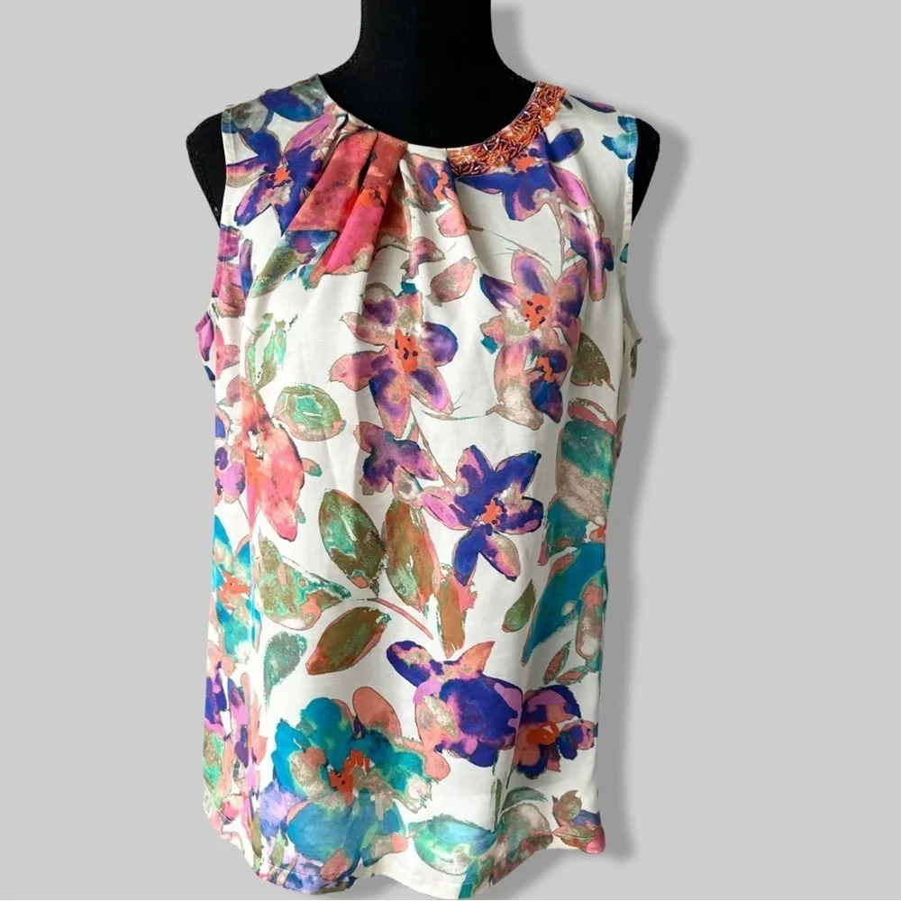 Clements Ribeiro Floral Print Beaded Tank Top